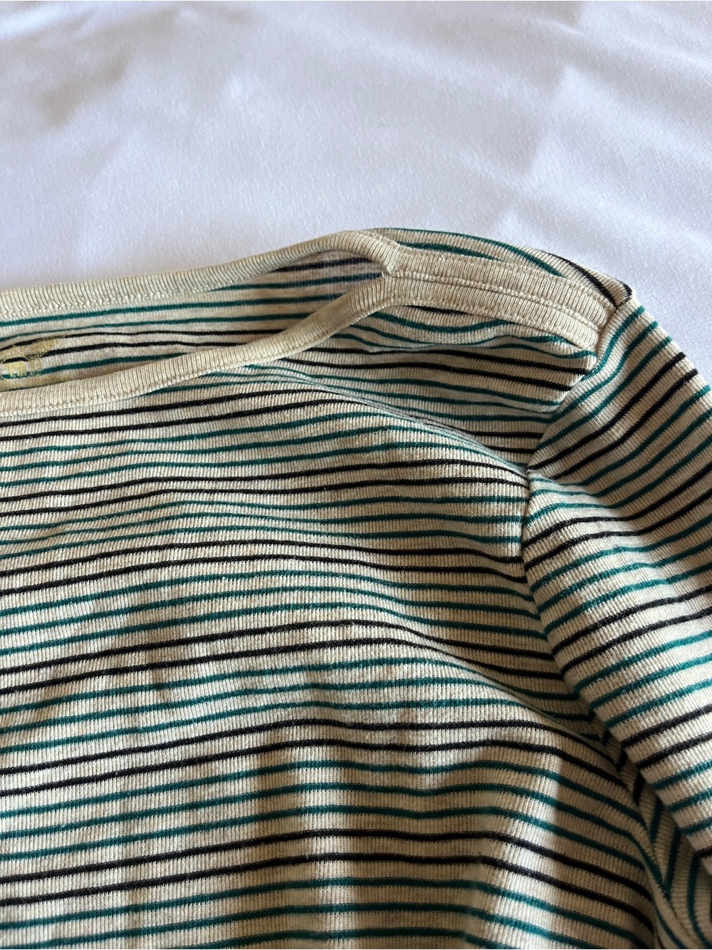 Vintage Faded Glory Size S Green & Black Striped Boatneck Long Sleeve Top - Picture 14 of 15